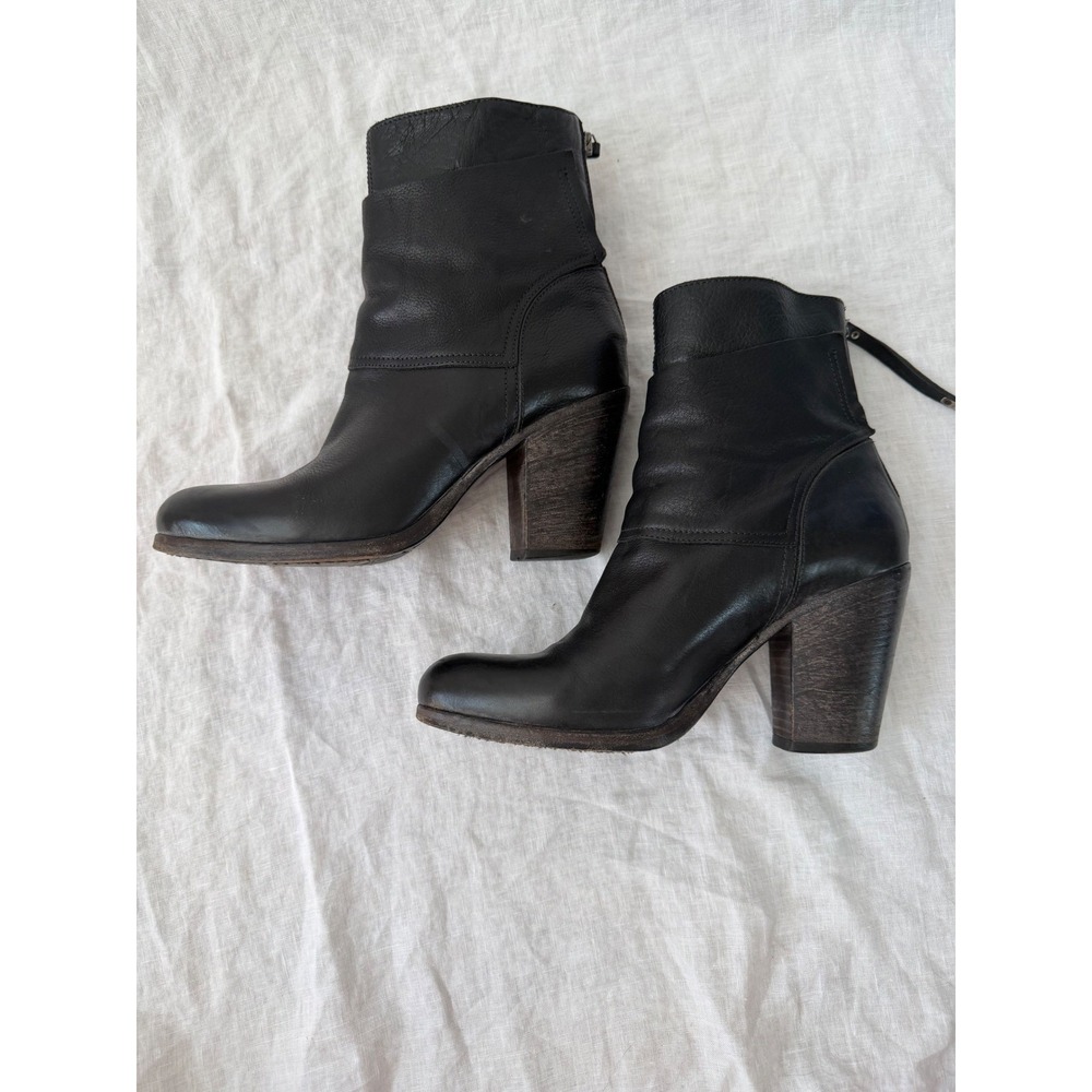 Moma Ankle Boots Women Black Leather Stacked Block Heel Made in Italy 39.5 - Picture 8 of 10